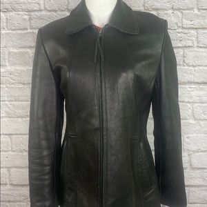 VTG LIZ CLAIBORNE Front Zip Zip Cuffs Black Genuine Leather Jacket Women's Sz M